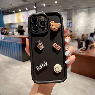 Ốp Điện Thoại silicone Mềm Dạng Nhám Họa Tiết Gấu Mặt Cười Cho iphone 7 7 plus 8 8plus xs xr 11 12 13 14 pro plus promax