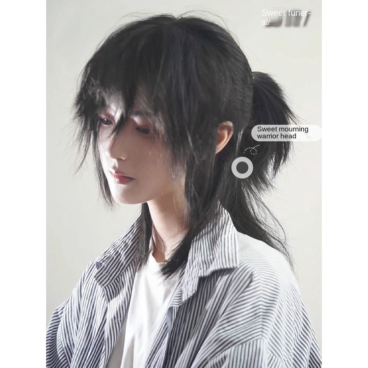 Tóc Giả samurai Nửa Đầu Sói Tự Nhiên Có Thể Xiên Toàn Bộ Bang Phong Cách Nhật Bản Cá Tính Cho Nam