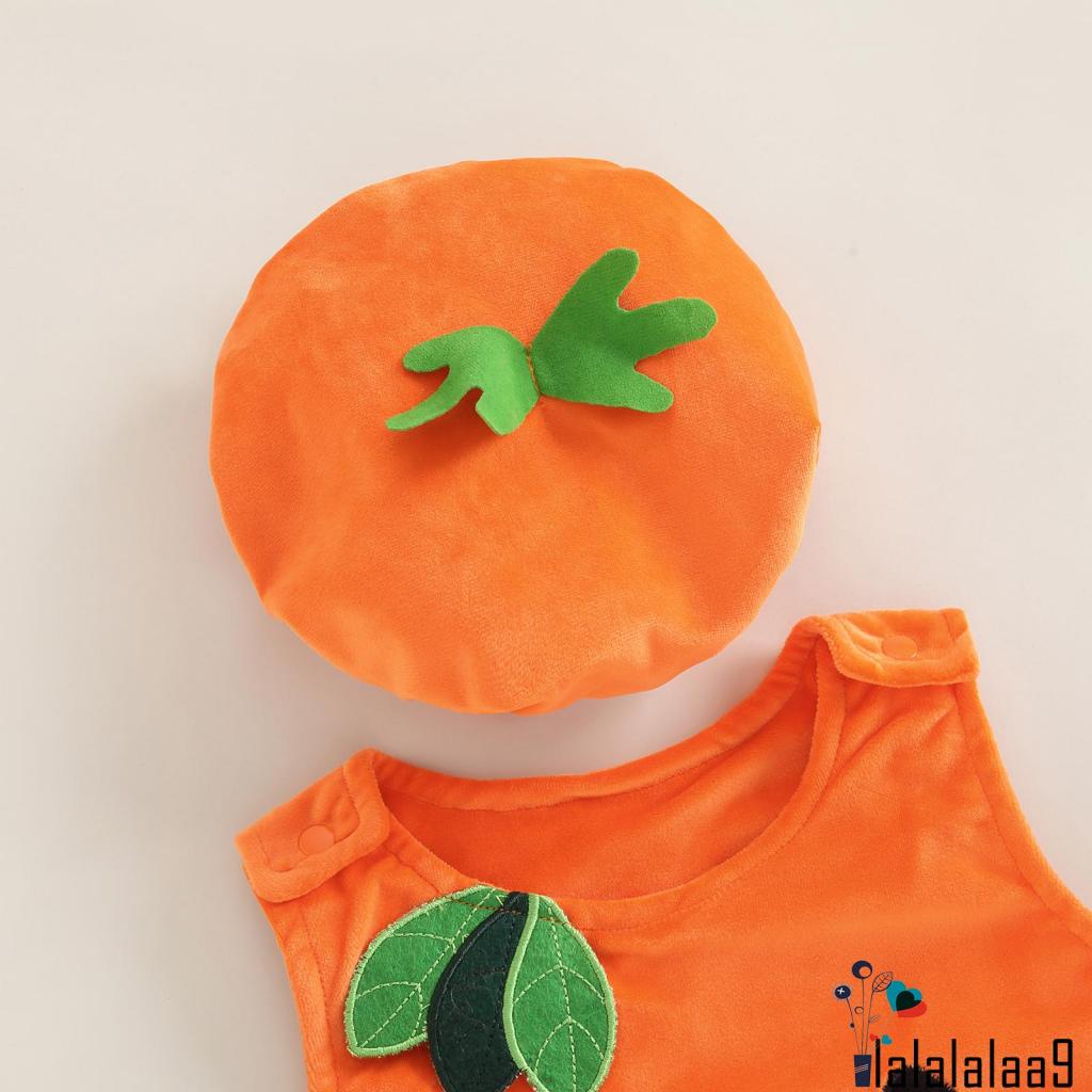 La-baby Bộ Áo Liền Quần Sát Nách Thêu Họa Tiết Bí Ngô Mặt Cười Kèm Giày Vớ Phong Cách halloween Cho Bé
