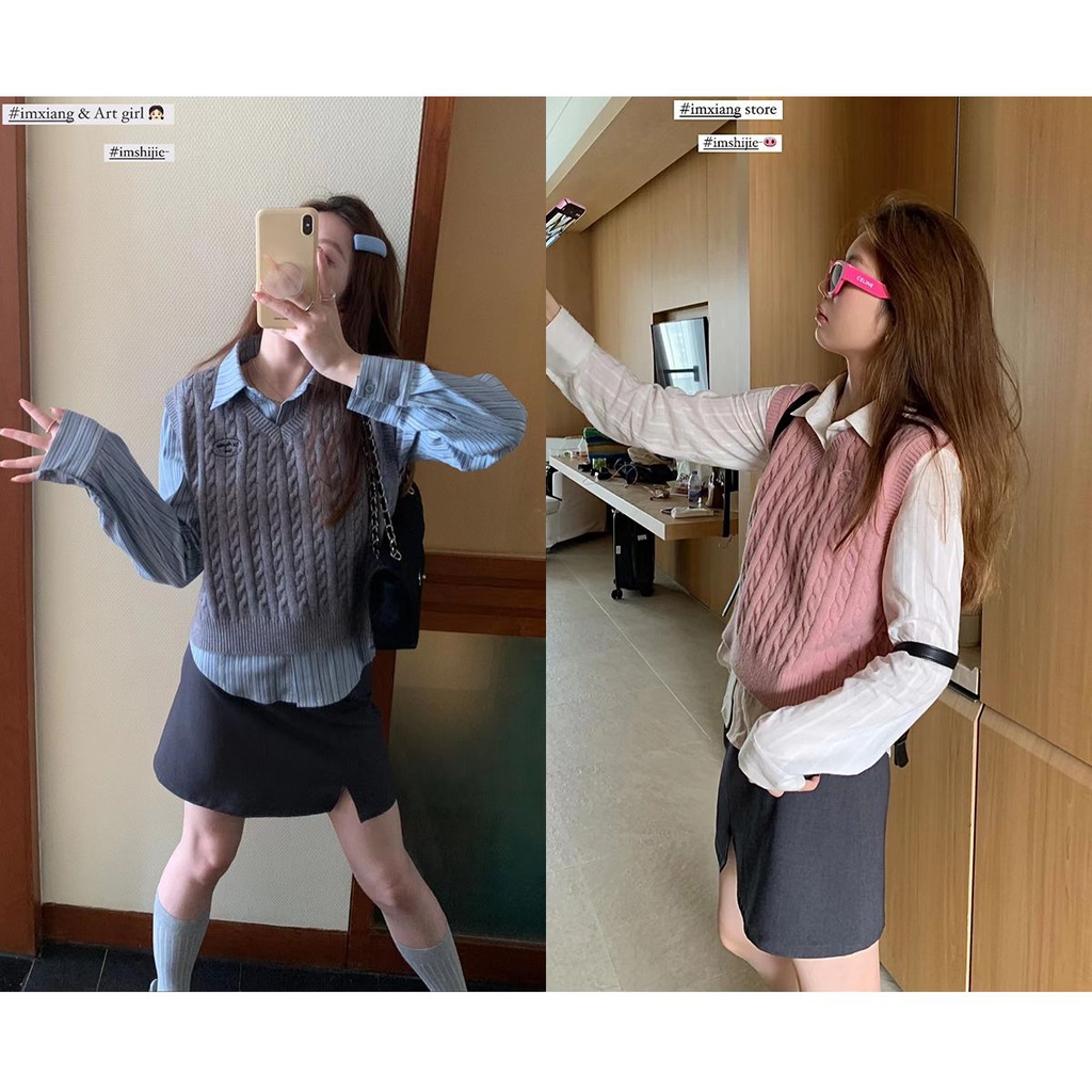 Áo Ghi Lê Dệt Kim Cổ Chữ v Thêu Họa Tiết Màu Sắc Tương Phản Thời Trang Cho Nữ