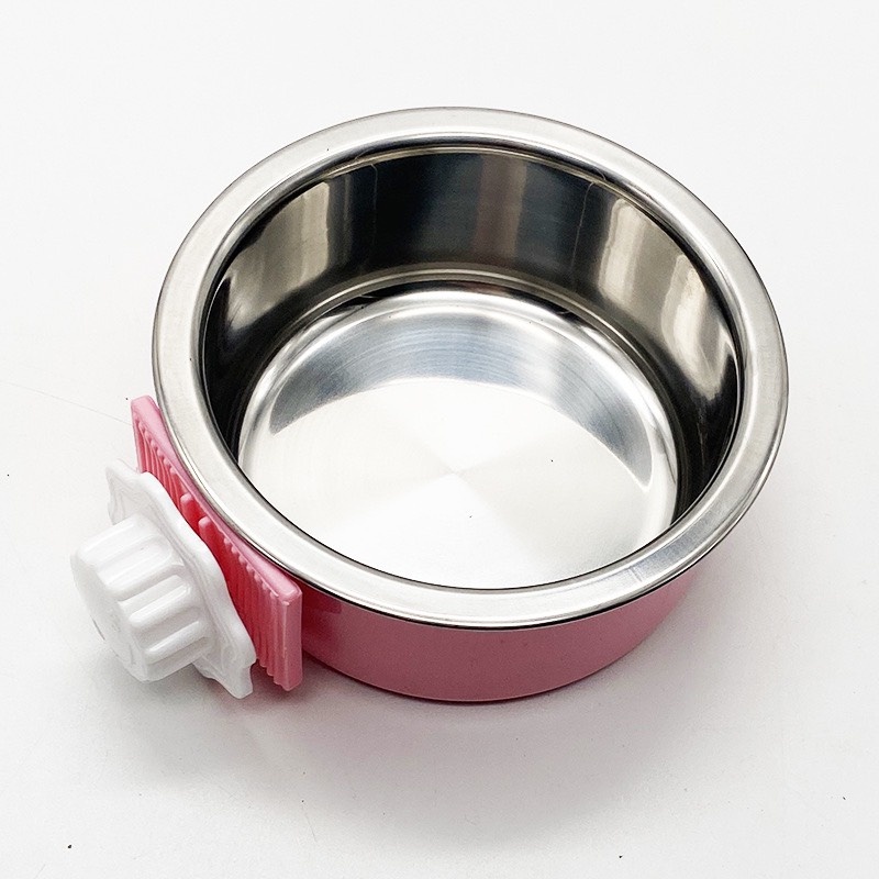 Bát ăn gắn chuồng hình tròn có lõi inox cho chó mèo thú cưng