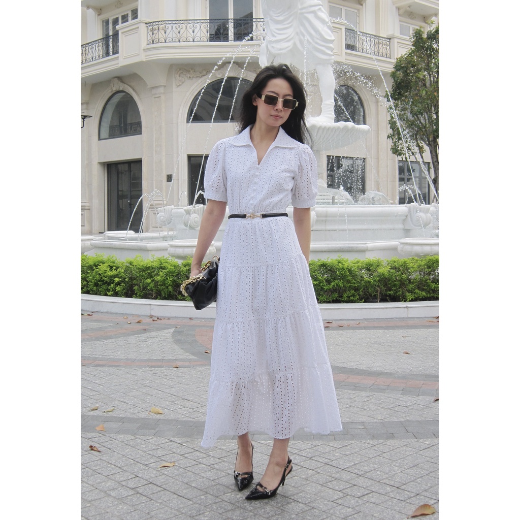 Đầm midi cotton lỗ - YV LE & CO
