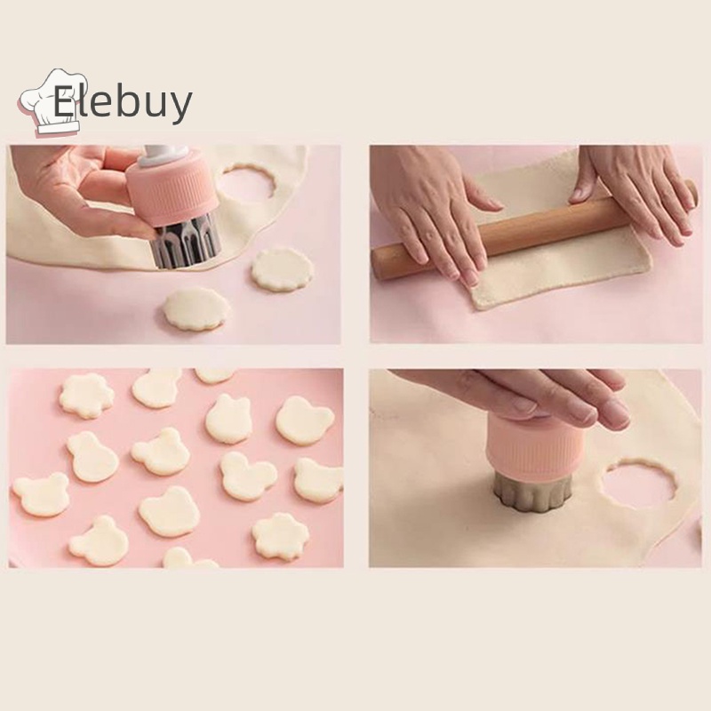 Khuôn cắt bánh quy ELEBUY mini dạng nhấn bằng thép không gỉ đa năng cho trẻ em