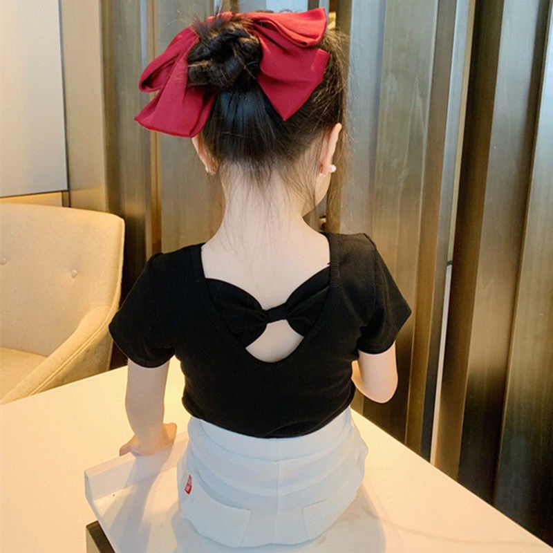 Áo Thun Hở Lưng Đính Nơ Xinh Xắn Cho Bé Gái