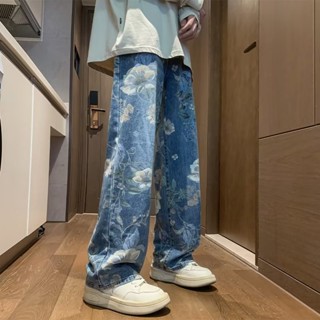 Quần Jean Ống Rộng unisex baggy nam quần jean In Họa Tiết Phong Cách hip hop quần jean ống suông  Nhật Bản Thời Trang quần baggy