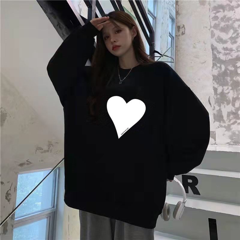 Áo Sweatshirts Mỏng Tay Dài Dáng Rộng In Hình Cho Nữ
