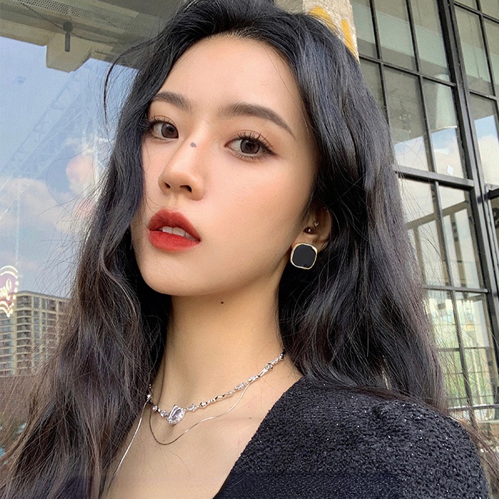 Bông Tai Mạ Bạc Hình Vuông Phong Cách Pháp Cổ Điển Thời Trang Mùa Đông