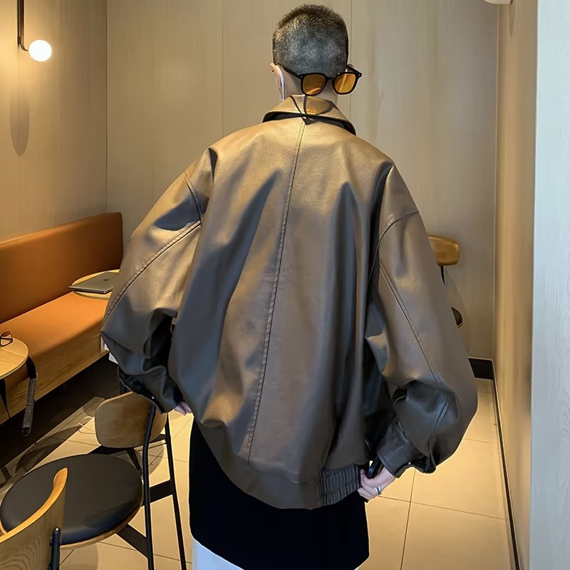 Áo Khoác Da pu Dáng Rộng Phong Cách vintage Hàn Quốc Cho Nam Nữ