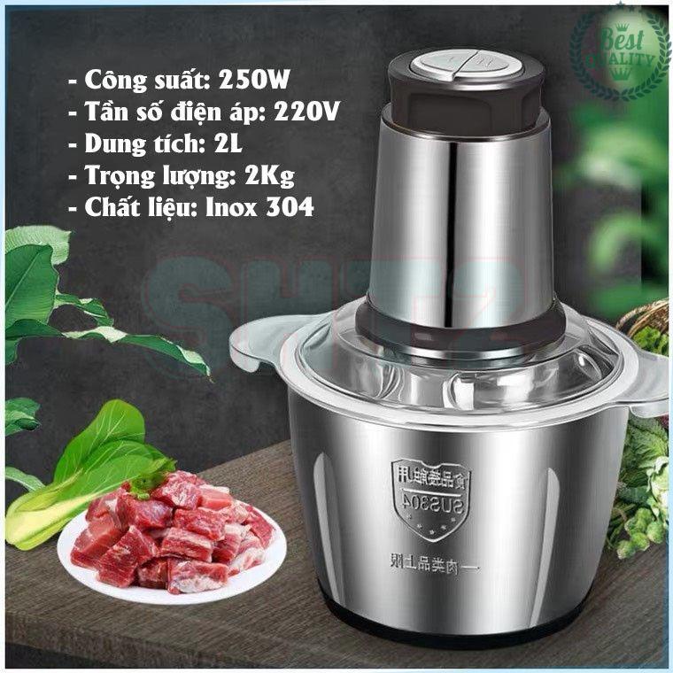 Máy Xay Thịt Đa Năng Dung Tích 2L, Cối SUS304, 4 Lưỡi Dao, Động Cơ Lõi Đồng Công Suất 250W Mạnh Mẽ, Tặng Kèm 1 Bộ Dao