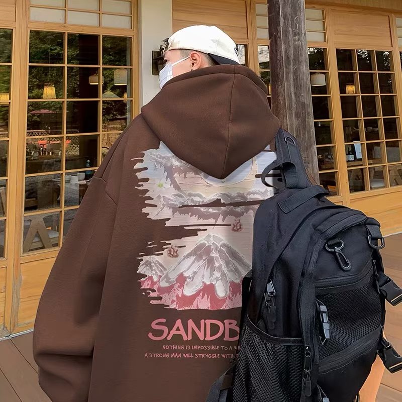 Áo hoodie Tay Dài Dáng Rộng Có In Hình Phong Cảnh Hàn Quốc Thời Trang Cho Nam