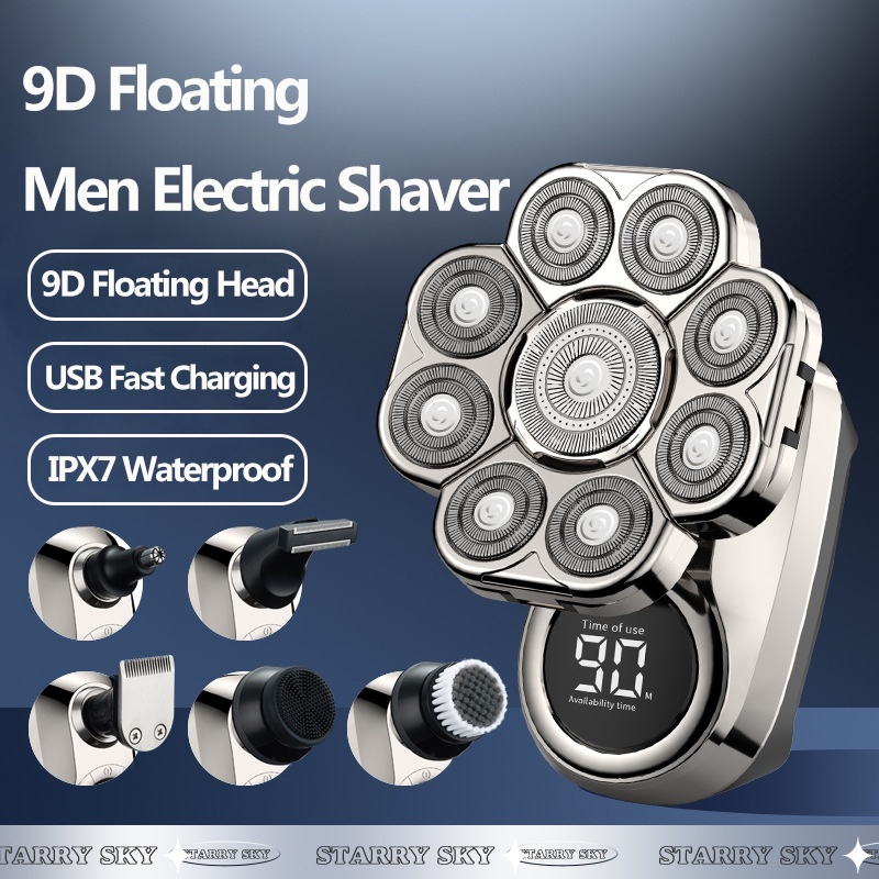 9D Electric Head Shaver 6 in 1 Shavers for Bald Men E