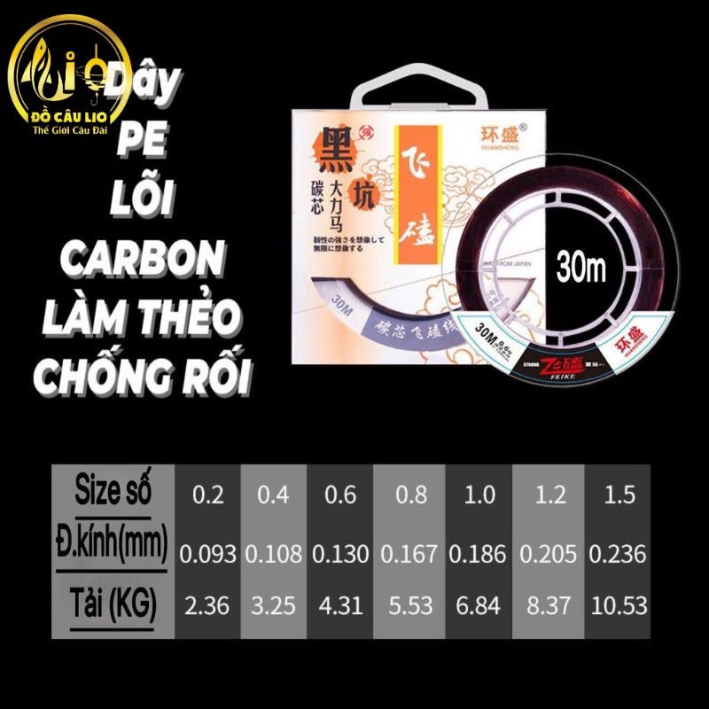Thẻo câu đài Hoàn Sinh dài 30m, cước câu cá Nhật Bản dù PE DC-12  lõi carbon cao cấp chống rối tốt ANam-Fishing