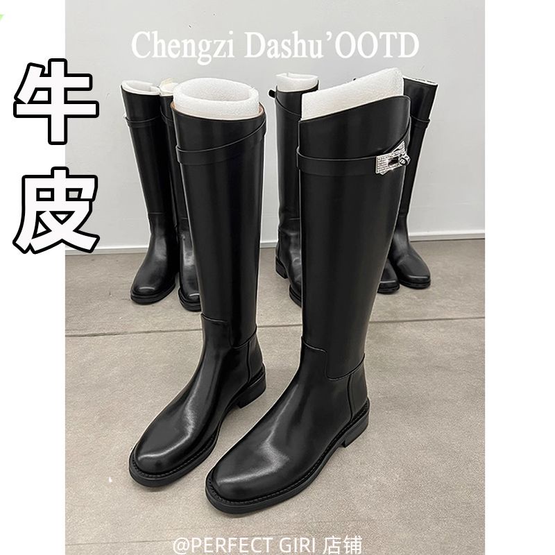 New york times ~ Bốt Da Thật Cao Gót Cổ Cao Đến Đầu Gối Phối Khóa Thời Trang Cho Nữ