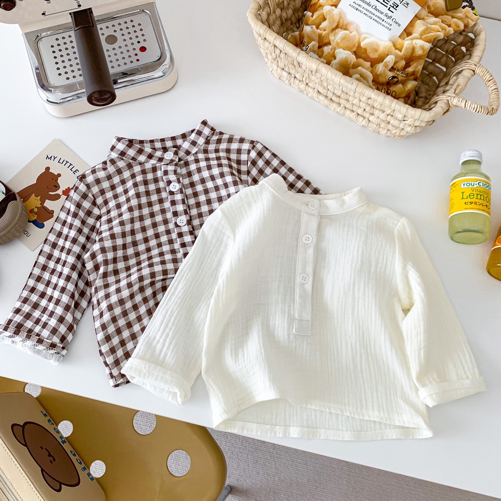 Áo Sơ Mi Caro Tay Dài Vải cotton Mềm Mại Cho Bé Trai