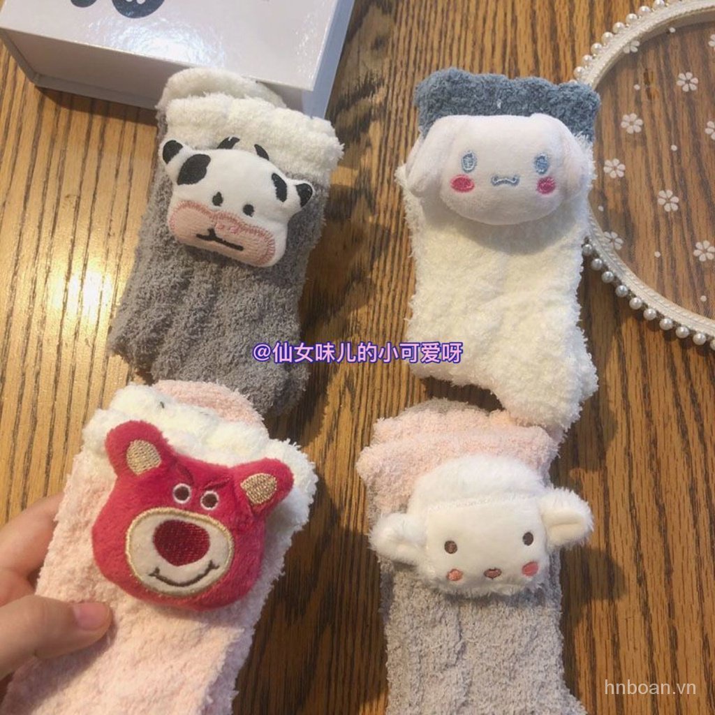 Vớ lolita In Hình Gấu / Thỏ / Dâu Tây Hoạt Hình Màu Trắng Chất Liệu Dày Dặn Thời Trang Mùa Đông Cho Nữ