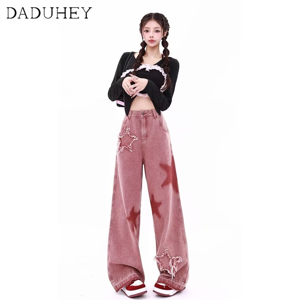 DaDuHey New American Ins High Street Star Jeans Niche High Waist Loose Wide Leg Pants plus Size Trousers