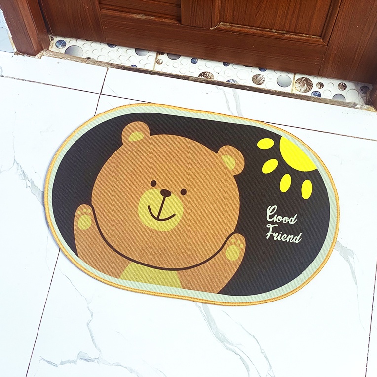 Thảm lau chùi chân 3D Ovan, Chữ Nhật hình thú mềm mịn chống thấm hút nước, chống trượt, chống trơn siêu cute 40x60cm