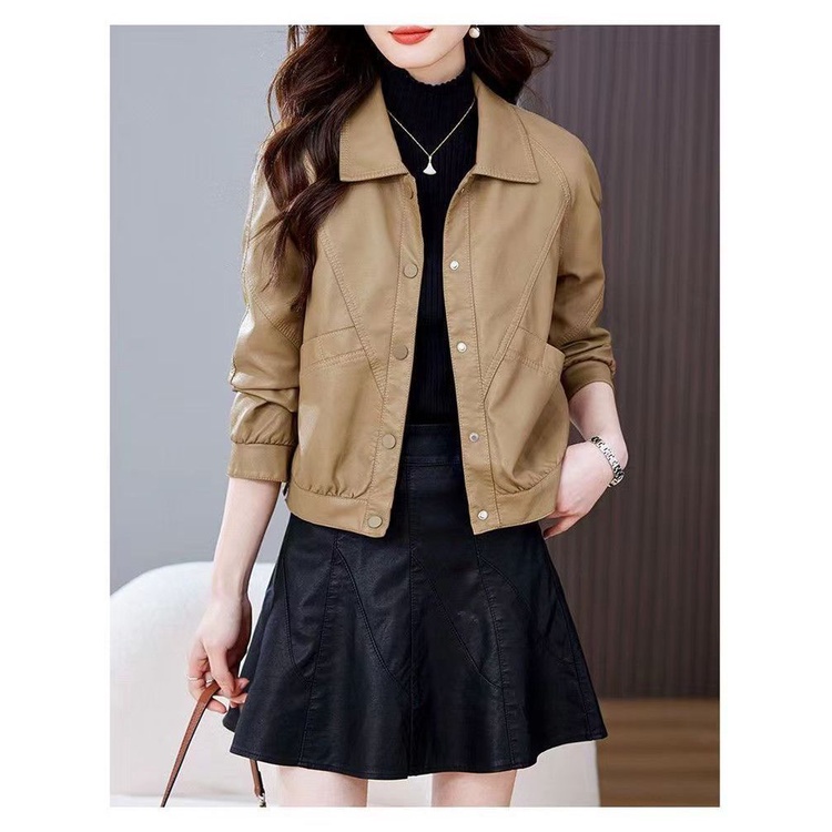 Haining Áo Khoác Da Dáng Ngắn Thời Trang Xuân Thu 2023 Cho Nữ