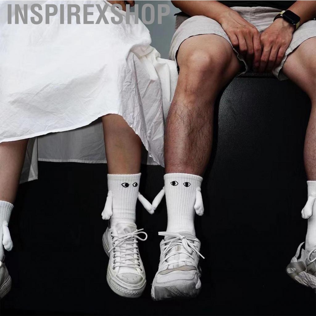 Inspirexshop White Crew Sock  Hand Holding Magnetic Calf Socks Sweat Wicking Cotton for Men Women Indoor