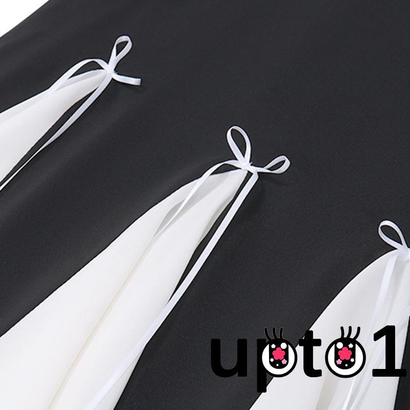Đầm mini Đi Biển Tay Dài Thắt Nơ Màu Sắc Tương Phản Xinh Xắn Cho Nữ