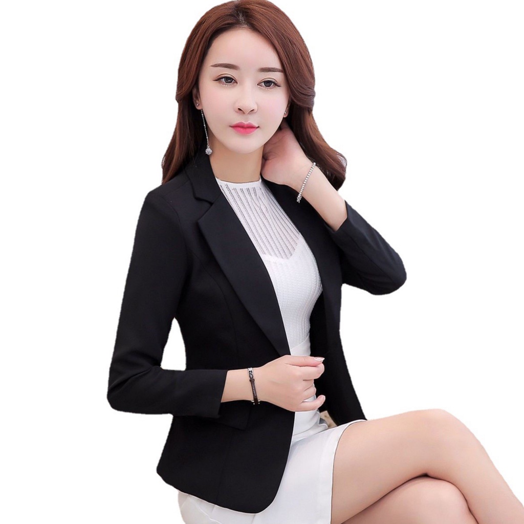 Áo Khoác blazer Tay Dài Màu Trơn Cài Một Hàng Nút Thời Trang Xuân Thu Cho Nữ