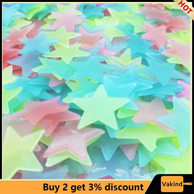 Vakind Miếng Dán Tường Hình Ngôi Sao Dạ Quang 3cm / 4.6cm / 3.8cm