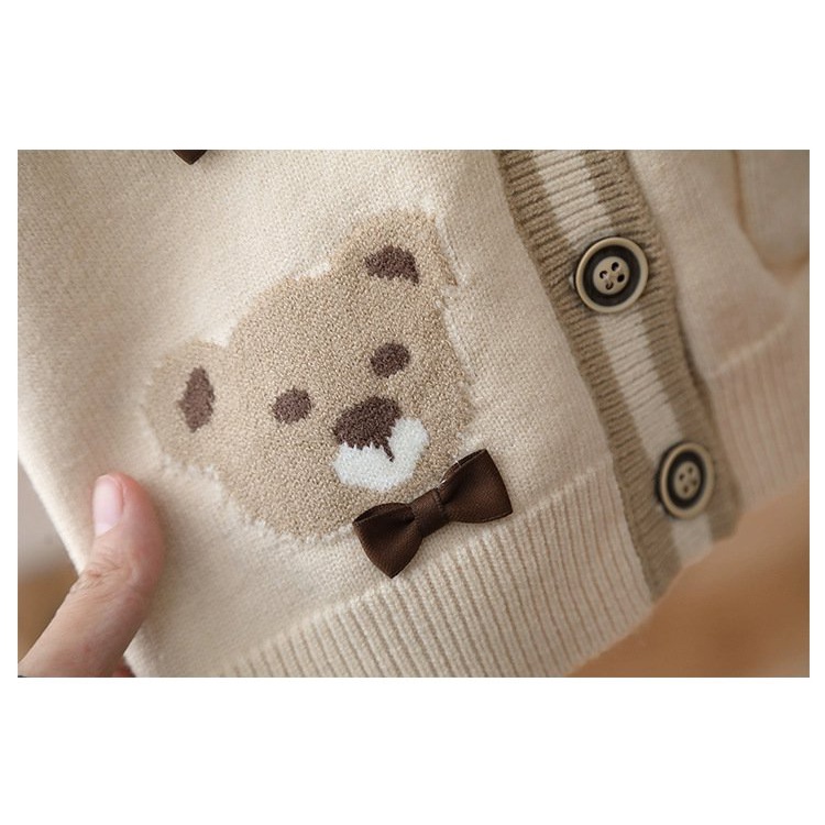 Áo dile gi lê gile len mùa đông hàng quảng Châu loại đẹp cúc cài thẳng họa tiết gấu cho bé trai bé gái 4 tháng - 4 tuổi