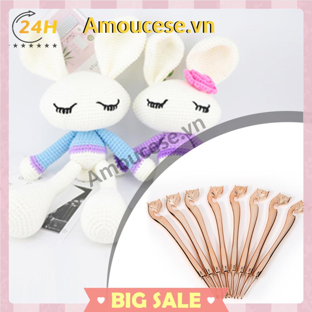 Bộ 8 Kim Móc Len Thủ Công Họa Tiết Cáo Vàng