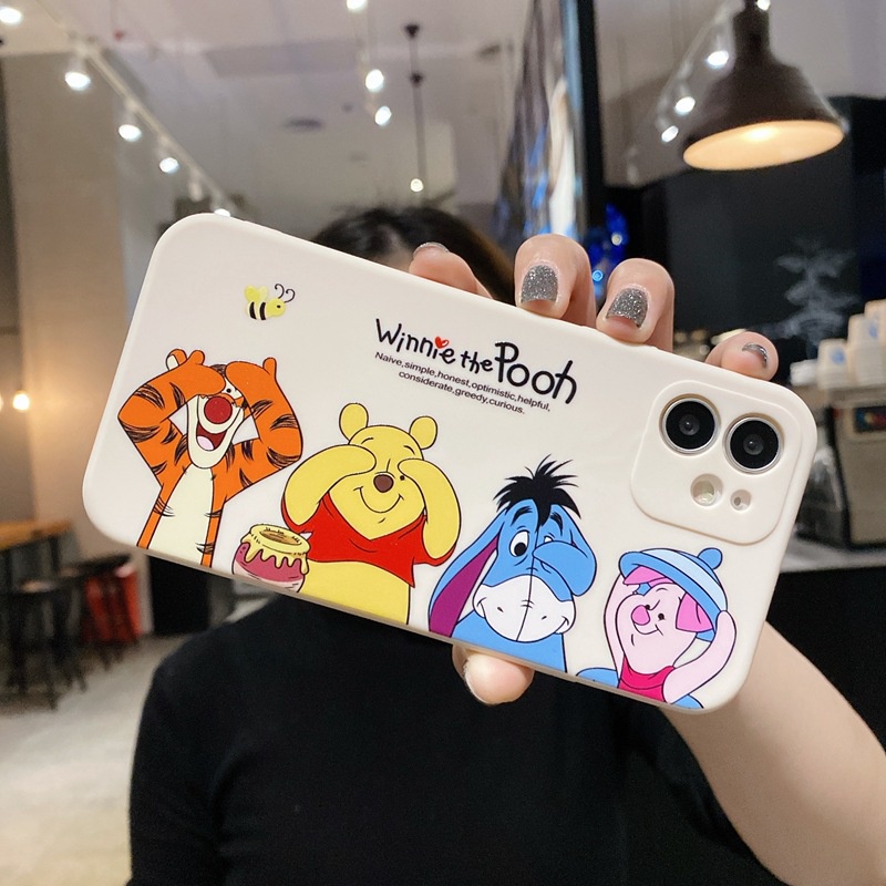 Hoạt Hình Ốp Điện Thoại Silicon Viền Vuông Hình winnie the pooh Cho iphone 15 pro max 11 12 13 14 pro max 7 8 plus x xr xs max