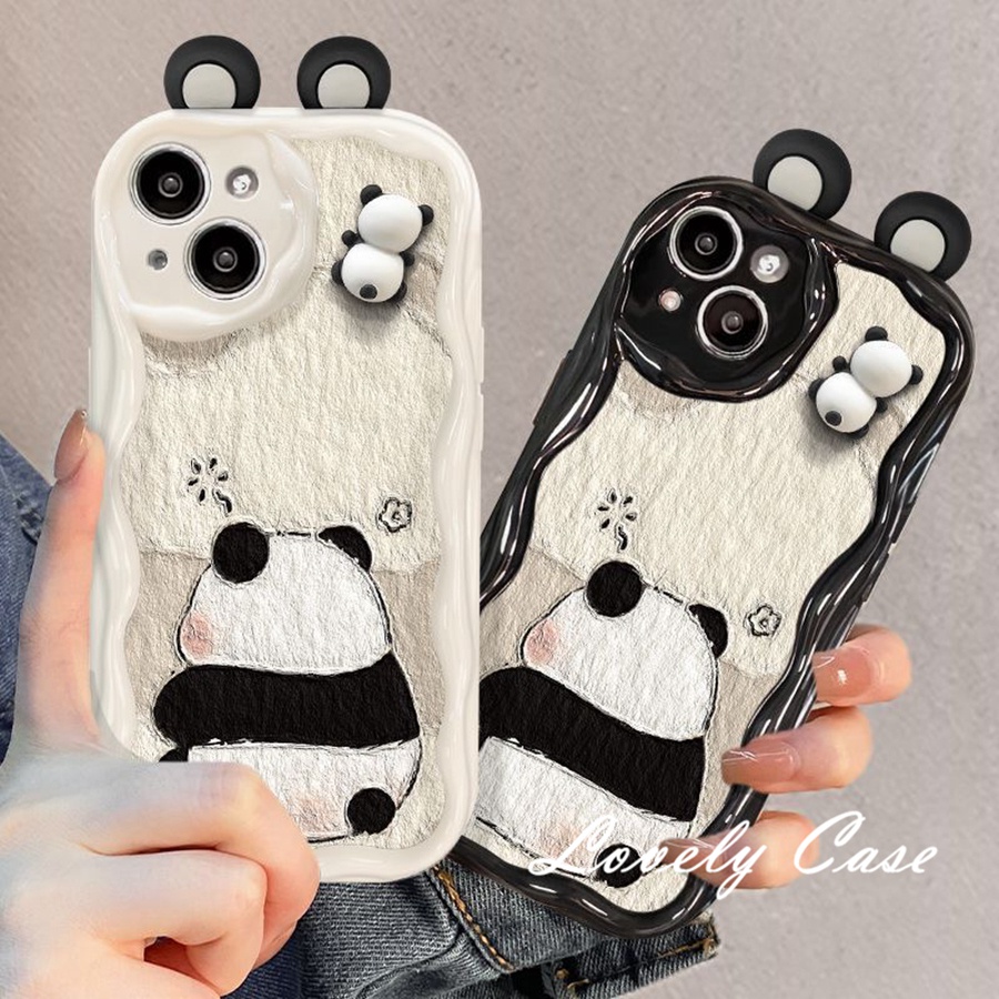 Ốp Điện Thoại Mềm Hình Gấu Trúc Viền Lượn Sóng 3d Cho iphone 15 14 13 12 11 pro max 8 7 6 6s + x xr xs max se 2020
