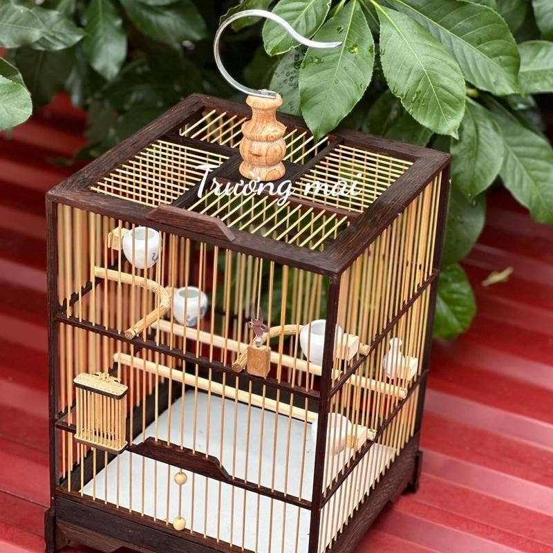 KHUNG LỒNG TỰ RÁP gỗ mun nan tre  cho chim Hút mật , ốc mít , khuyên thái đấu , vuông đấu kèm dầu bóng và keo