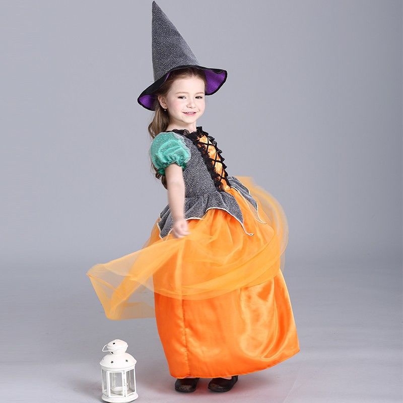 Đầm Hóa Trang halloween Nhân Vật Phù Thủy Cho Bé Gái Cỡ 90-160