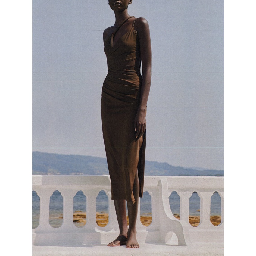 Zara Đầm Dáng Ôm Thiết Kế Hở Xếp Ly Thời Trang Mùa Thu Xinh Xắn Cho Nữ 3641807