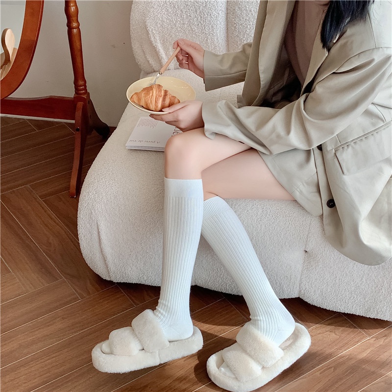 Đôi Tất Chân cotton Dài Màu Trơn Thời Trang Thu Đông Cho Nữ