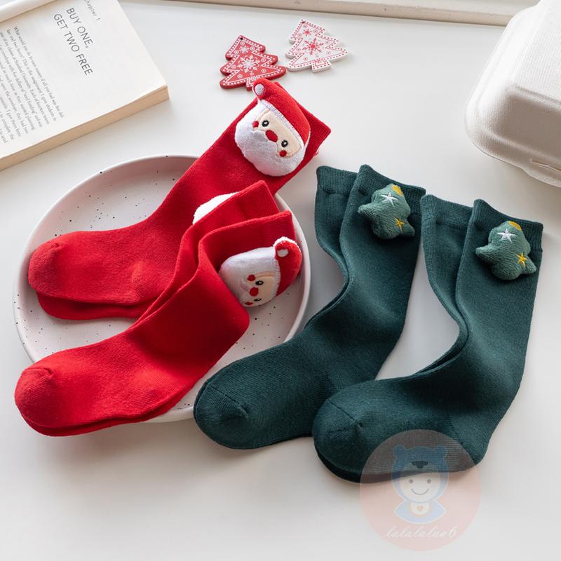 Laa6- Tất Cổ Cao Đến Đầu Gối Mềm Mại Trọng Lượng Nhẹ In Họa Tiết Giáng Sinh Dễ Thương