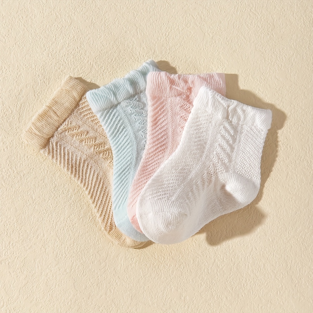 Set 4 Đôi Tất Dệt Kim Phối Lưới Thoáng Khí Thoải Mái Dễ Thương Cho Bé Gái