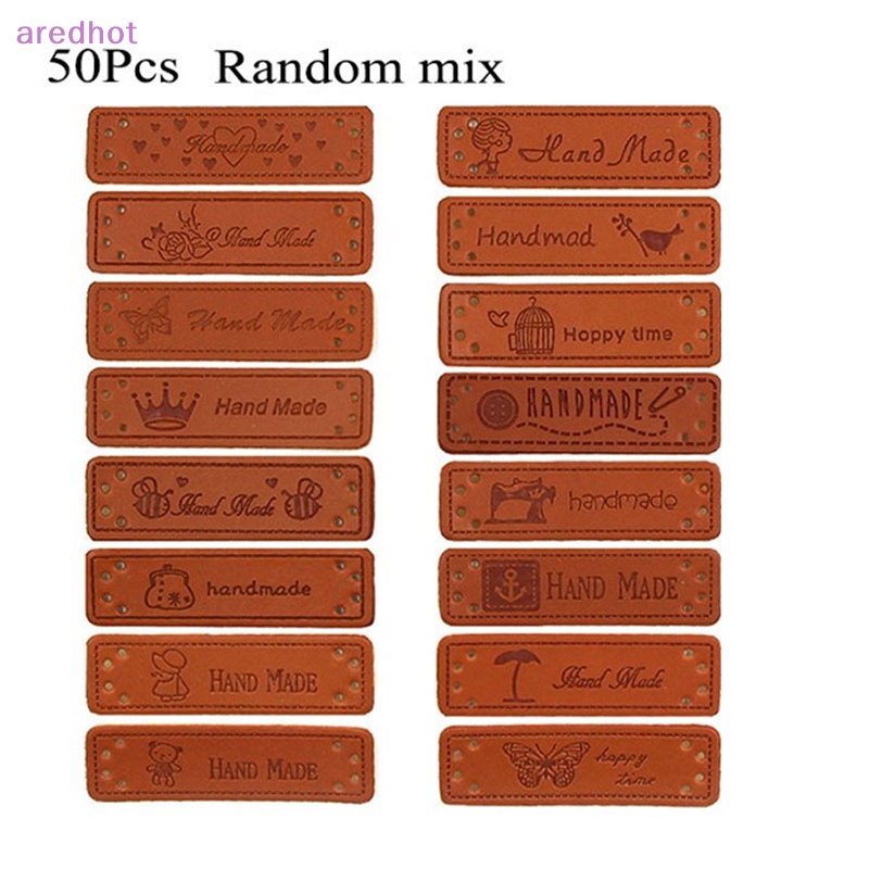 Set 50 Miếng Nhãn Da pu Hình Trái Tim Màu Nâu Dùng Để May Vá Thủ Công diy Mới