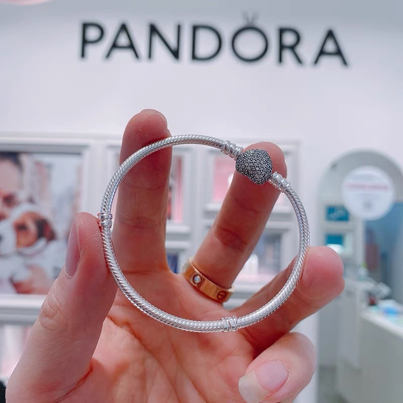 Vòng Tay bạc S925 Pandora Moments Sparkling Heart Clasp Snake Chain Bracelet Pan5015 Fullbox