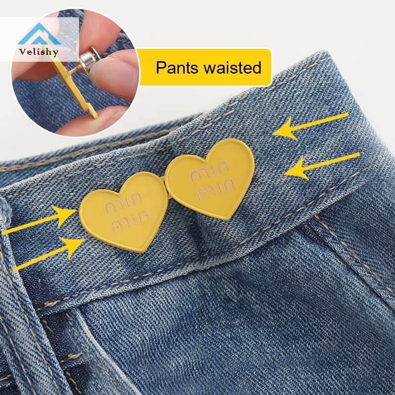 Velishy Set 2 Nút Thắt Lưng Quần jean Thay Thế Hình Trái Tim Có Thể Điều Chỉnh