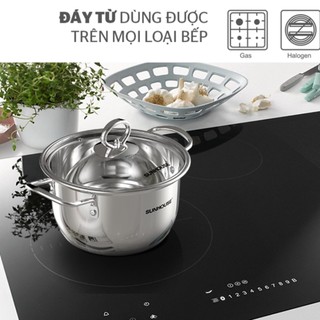 Nồi inox 5 đáy sunhouse shg788- size 16-20-24cm dùng được trên mọi loại bếp
