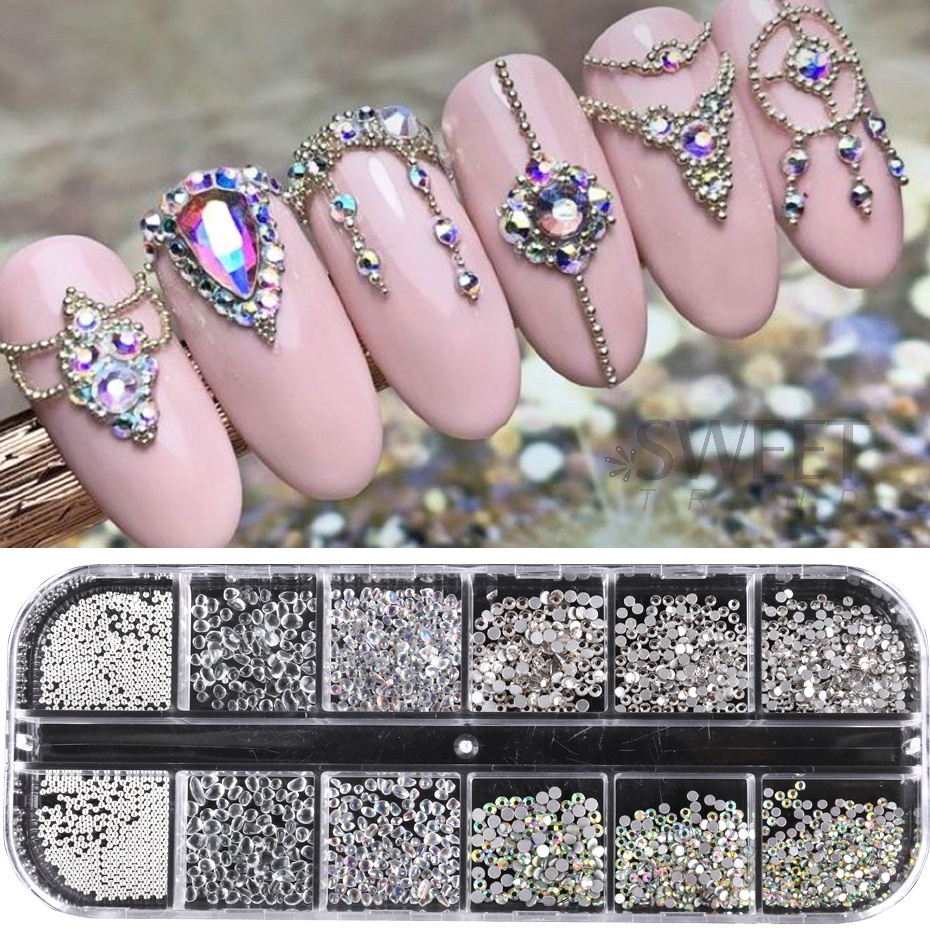 Hạt Ngọc Trai Trắng Đính Đá opal Trang Trí Móng Tay Tự Nhiên