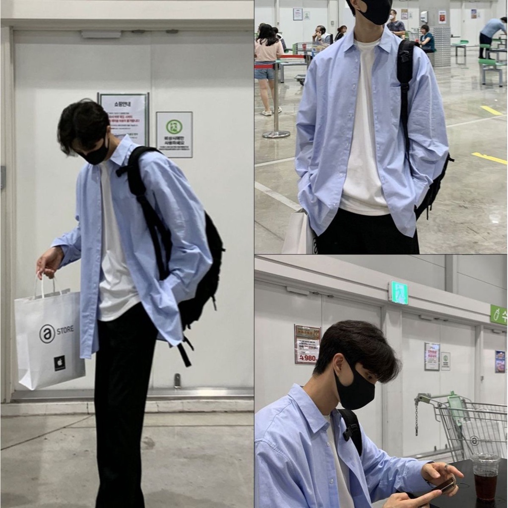 Áo sơ mi tay dài，Áo Sơ Mi Tay Dài Dáng Rộng Phong Cách hong kong Thời Trang Xuân Thu Cho Nam Và Nữ，áo thun tay ngắn，xanh，đen，trắng，áo phông nam mát