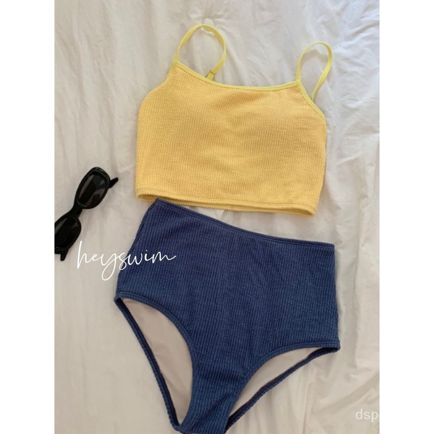 New 23 new ins style new contrast color sling simple high waist two-piece swimsuit women's holiday hot spring bikini swimsuit JVGI