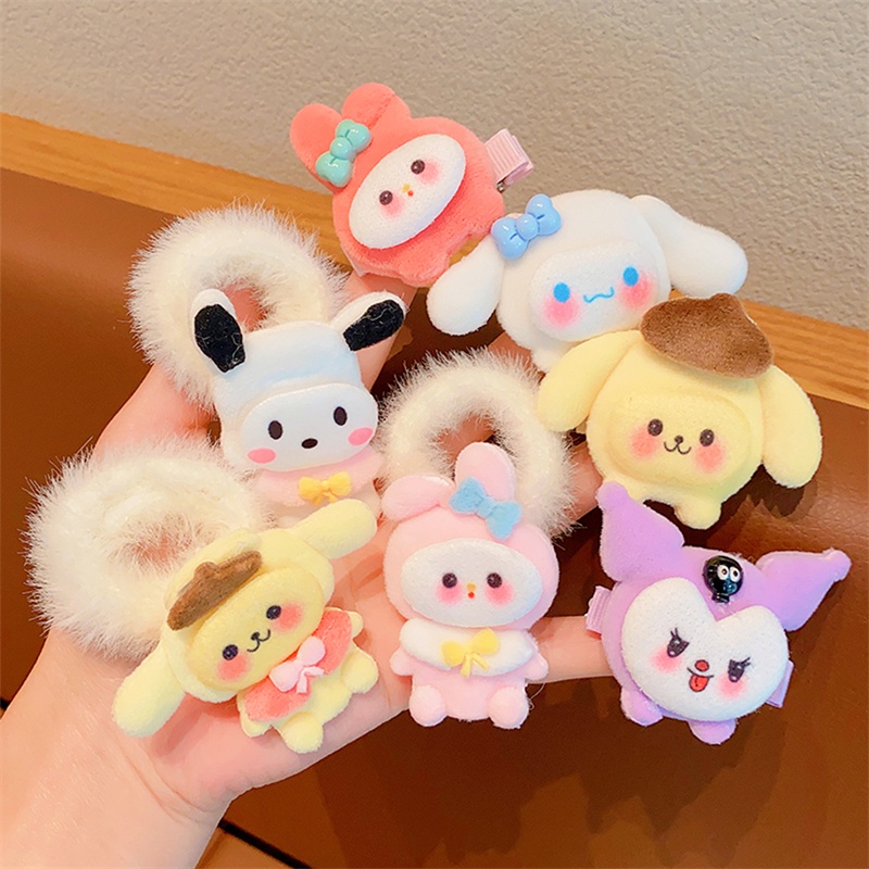 SANRIO 1 Kẹp Tóc Da Hình Chú Chó cinnamon Hoạt Hình Đáng Yêu Thời Trang Thu Đông Dành Cho Bé Gái