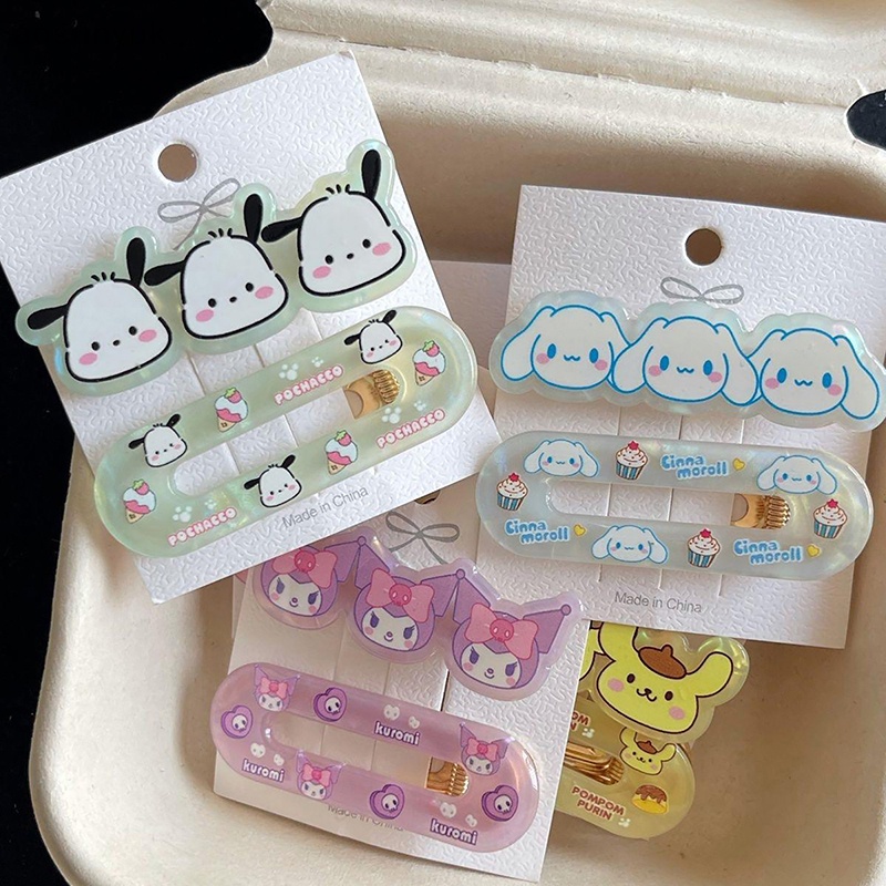 SANRIO Aosunyuk Set 2 Kẹp Tóc Hình hello kitty Đáng Yêu Bằng acrylic Cho Bé Gái