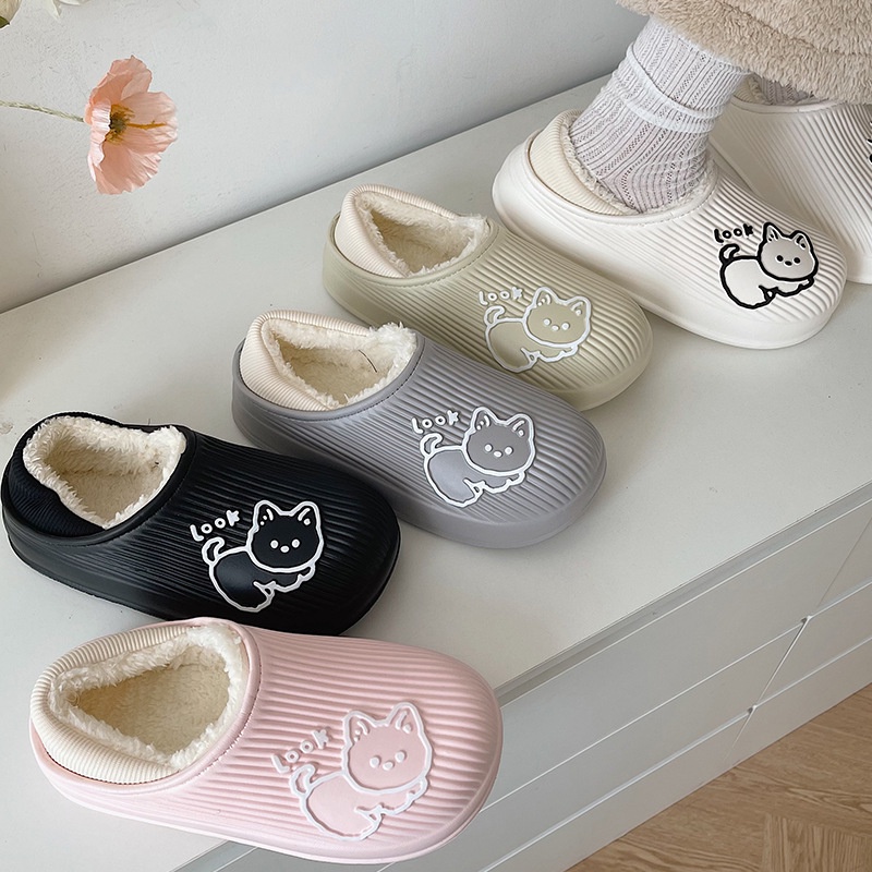 Dép Bông Đi Trong Nhà Đế Dày Chống Trượt Giữ Ấm Mùa Đông Dễ Thương Cho Cặp Đôi