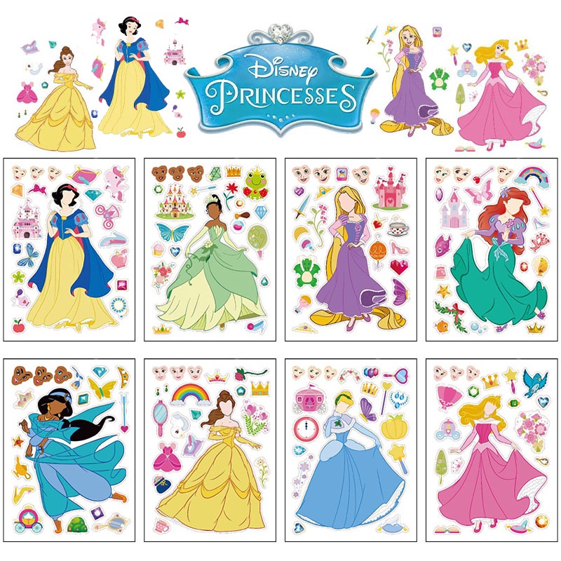 Bộ 8 Miếng Dán Xếp Hình Công Chúa disney Dễ Thương Cho Bé Gái