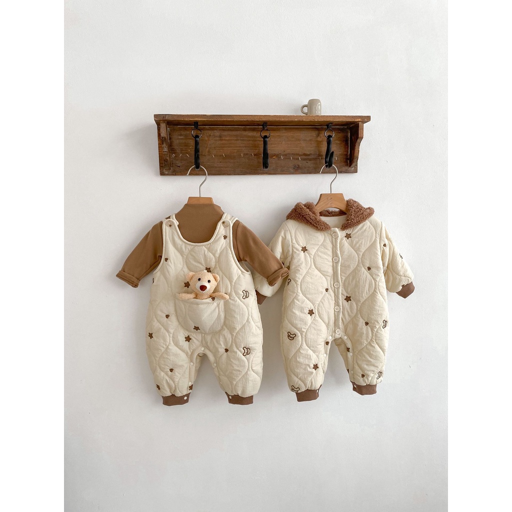 Bộ Áo Liền Quần Có Mũ Trùm Dày Dặn Siêu Dễ Thương Giữ Ấm Mùa Đông Cho Bé Sơ Sinh