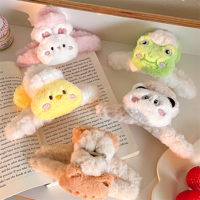 Dễ Thương Kẹp Tóc Đính Lông Giả Hình Gấu Trúc / Cá Mập Đáng Yêu Cho Nữ