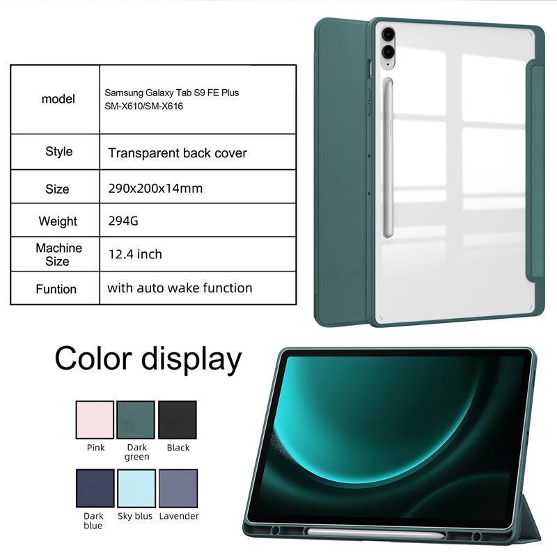 Ốp Bao Da Máy Tính Bảng tpu acrylic Trong Suốt Có Ngăn Đựng Bút Cho samsung galaxy tab s9 fe plus 12.4inch 2023 sm-J610 sm-J616 Ốp
